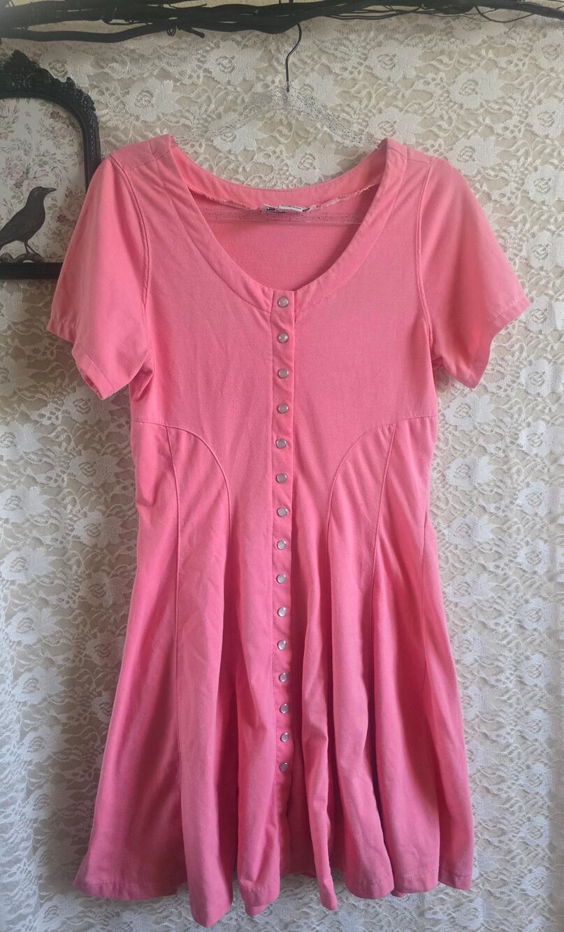 Vintage 80s/90s S. Roberts Pink Button Front Skater Dress Size [9/10]